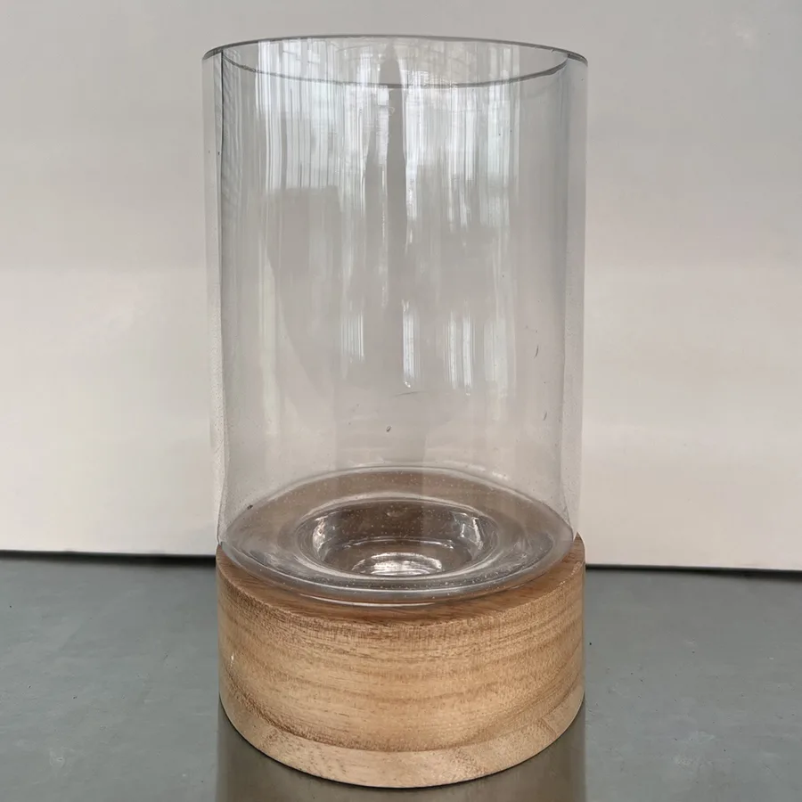Ghiveci din sticlă cu bază din lemn (h 21 cm) - imagine 1