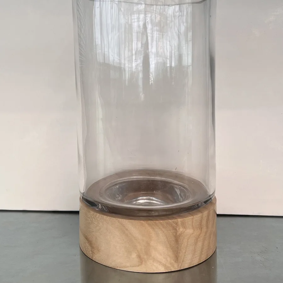 Ghiveci din sticlă cu bază din lemn (h 21 cm) - imagine 2