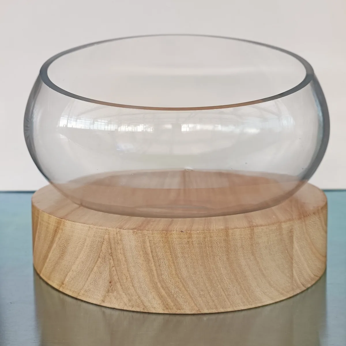 Ghiveci din sticlă cu bază din lemn (h 18 cm) - imagine 1