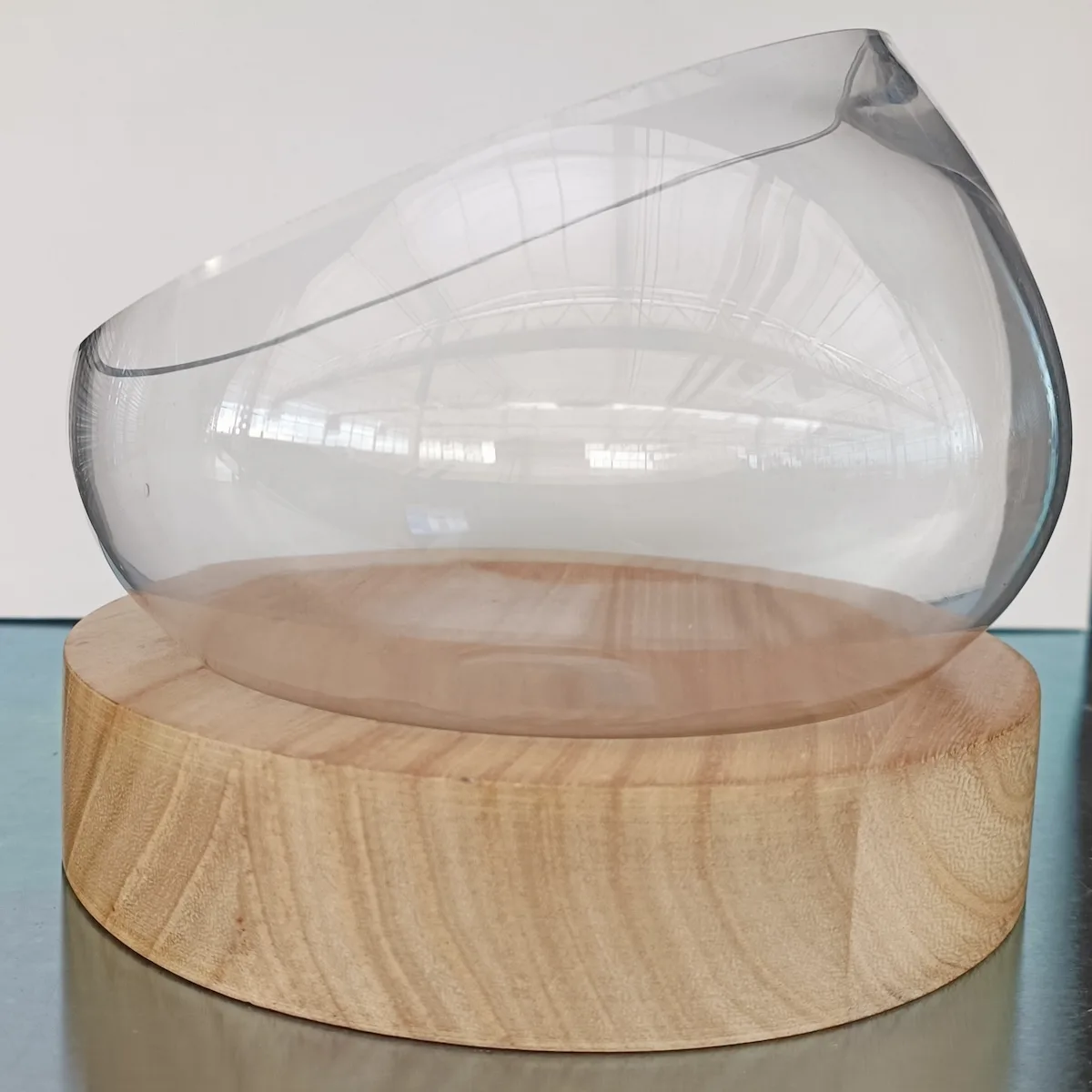Ghiveci din sticlă cu bază din lemn (h 18 cm) - imagine 3