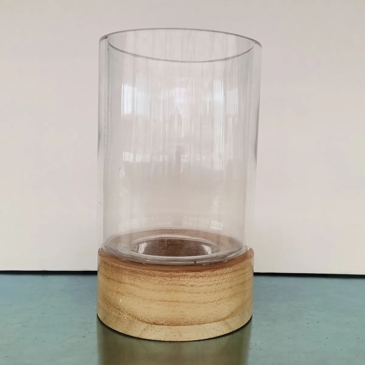 Ghiveci din sticlă cu bază din lemn (h 16 cm) - imagine 1