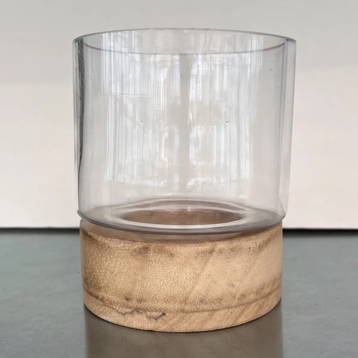 Ghiveci din sticlă cu bază din lemn (h 12,4 cm) - imagine 1