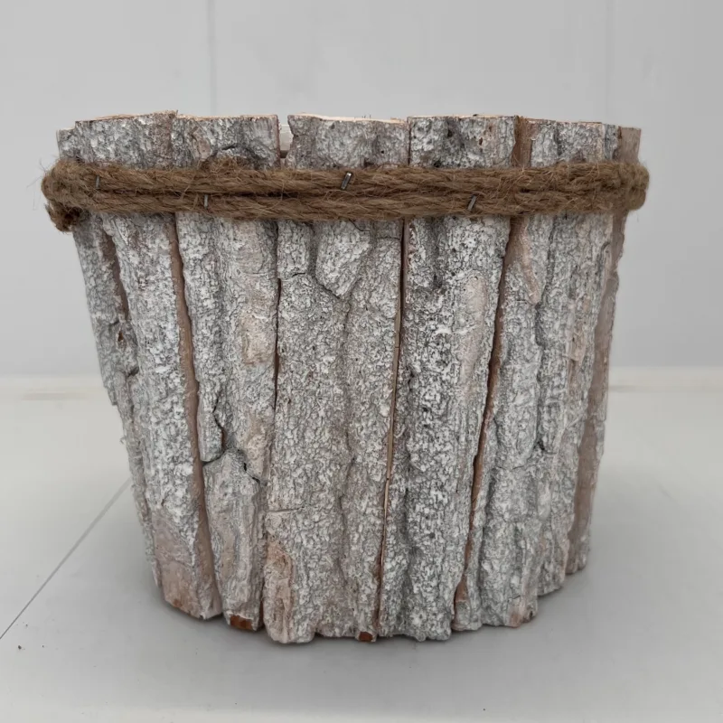 Ghiveci decorativ lemn LY001, Alb (h 15,5 cm) - imagine 1