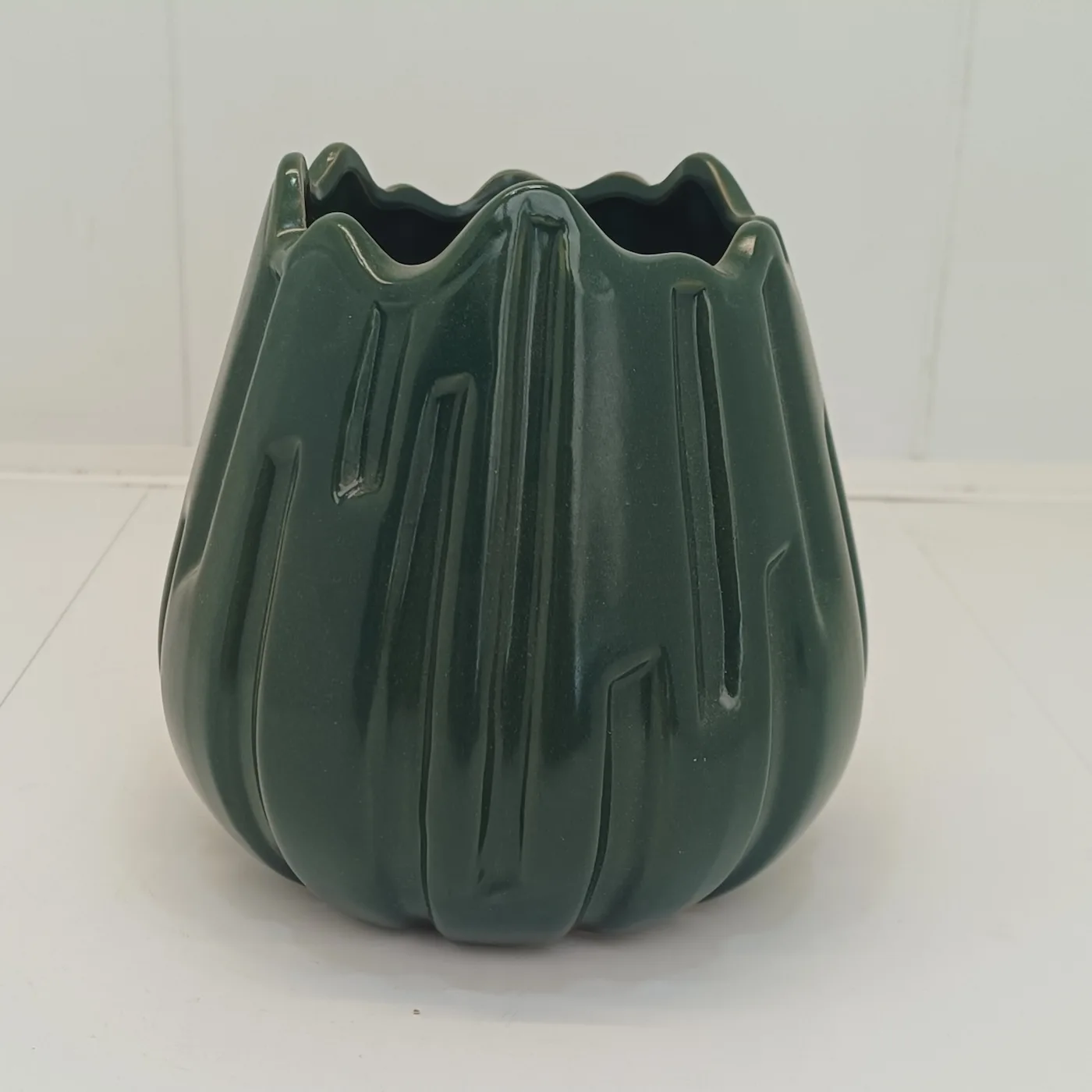 verde Vas decorativ ceramică formă lalea, Verde - imagine 1
